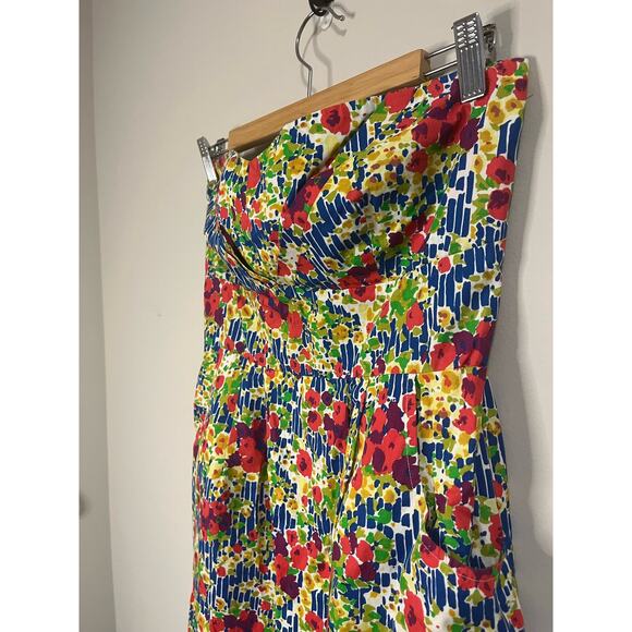 Girls from Savoy for Anthropologie Strapless Mini Floral Retro Dress Lined sz 12 - Picture 4 of 11
